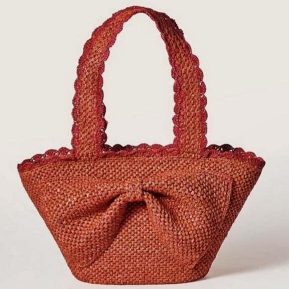 Kate Spade New York & Target Raffia Bow Woven Straw Tote Bag in Orange/Red, NWT - Picture 4 of 5